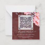 Burgundy QR SCANNING CODE Weddenschap Website PHOT Notitiekaartje (Voorkant)
