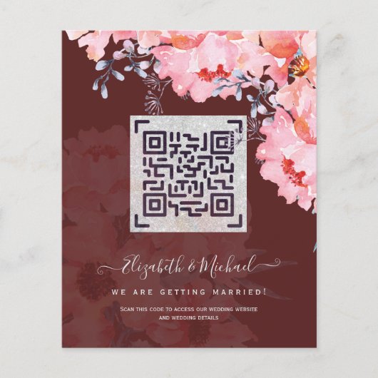 Burgundy QR SCANNING CODE Wedding Website nodigt u Flyer (Voorkant)