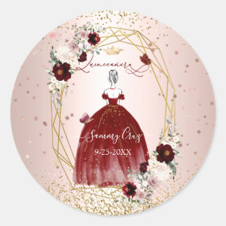 Burgundy Quinceanera H2 Flowers Dusty Roos Blush Ronde Sticker