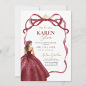 Burgundy Quinceanera Invitation Kaart (Voorkant)