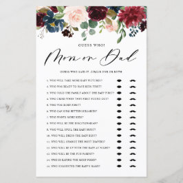 Burgundy raadt wie Baby shower van mama of papa is