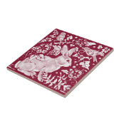 Burgundy Rabbit Bunny Birds Floral Dedham Delft Tegeltje (Zijkant)
