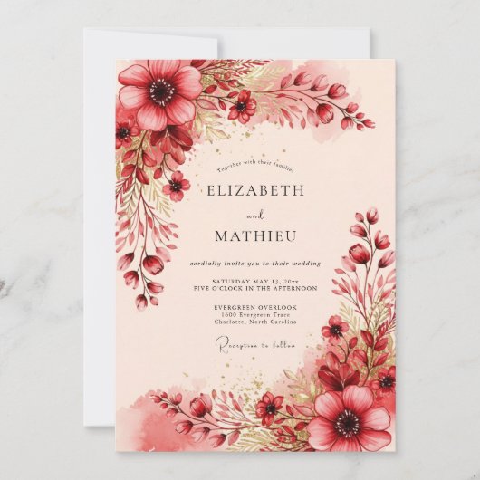 Burgundy Radiant Romantic Wedding Kaart (Voorkant)