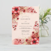 Burgundy Radiant Romantic Wedding Kaart (Staand voorkant)