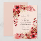 Burgundy Radiant Romantic Wedding Kaart (Voorkant / Achterkant)