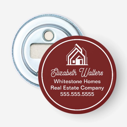Burgundy Real Estate Company Chic Custom Realtor Button Flesopener (Voorkant)