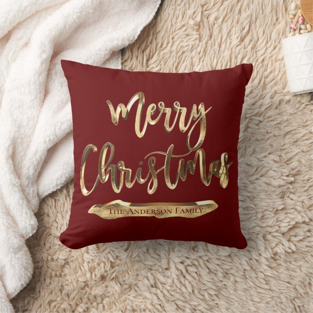 Burgundy Red Add Name of Text Merry Kerstmis Kussen (Deken)