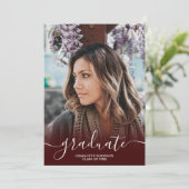 Burgundy red afstuderen afstuderen foto van script kaart (Staand voorkant)