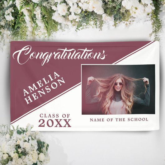 Burgundy Red Afstuderen Fotogradatie Partij Spandoek