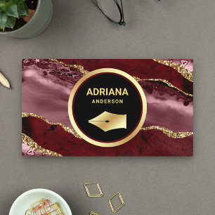 Burgundy Red Agate Advocayer Gold Pen Nib Visitekaartje