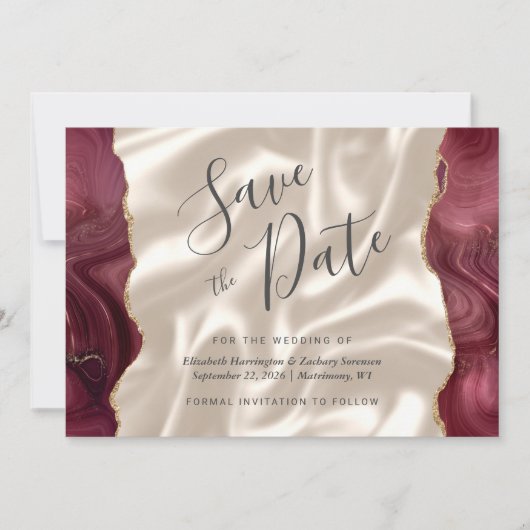 Burgundy Red Agate Ivory Silk Save the Date Kaart (Voorkant)