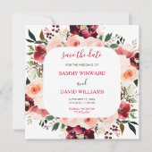 Burgundy Red and Blush Pink Floral Save The Date (Voorkant)