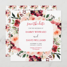 Burgundy Red and Blush Pink Floral Save The Date