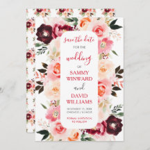 Burgundy Red and Blush Pink Floral Save The Date