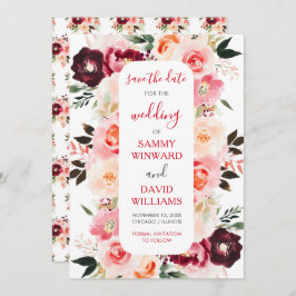 Burgundy Red and Blush Pink Floral Save The Date