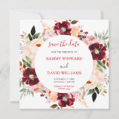 Burgundy Red and Blush Pink Floral Save The Date (Voorkant)