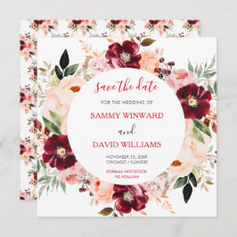 Burgundy Red and Blush Pink Floral Save The Date