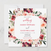Burgundy Red and Blush Pink Floral Wedding Kaart (Voorkant)