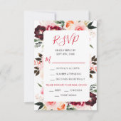 Burgundy Red and Blush Pink Floral Wedding RSVP Kaartje (Voorkant)