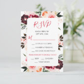 Burgundy Red and Blush Pink Floral Wedding RSVP Kaartje (Staand voorkant)