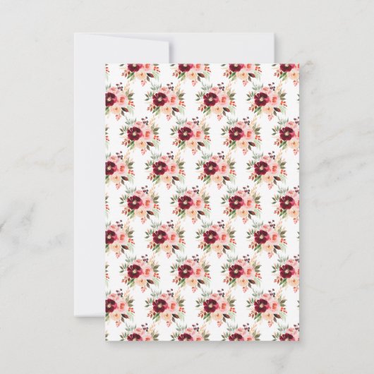 Burgundy Red and Blush Pink Floral Wedding RSVP Kaartje (Achterkant)