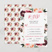 Burgundy Red and Blush Pink Floral Wedding RSVP Kaartje (Voorkant / Achterkant)