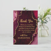 Burgundy Red and Gold Agate Birthday Party Bedankkaart (Staand voorkant)