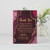 Burgundy Red and Gold Agate Marble Wedding Bedankkaart (Staand voorkant)