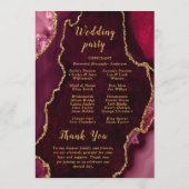 Burgundy Red and Gold Agate Wedding Program Programmakaart (Achterkant)