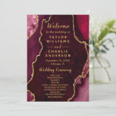 Burgundy Red and Gold Agate Wedding Program Programmakaart (Staand voorkant)