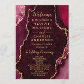 Burgundy Red and Gold Agate Wedding Program Programmakaart (Voorkant)