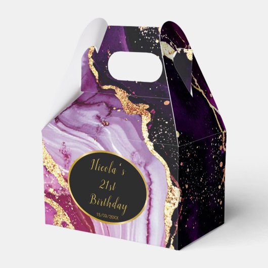 Burgundy Red and Gold Marble Agate Birthday Party Bedankdoosjes (Voorkant Zijde)