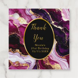 Burgundy Red and Gold Marble Agate Birthday Party Bedankjes Labels