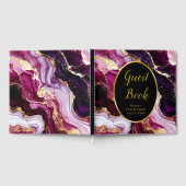 Burgundy Red and Gold Marble Agate Birthday Party Gastenboek (Volledig)