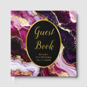 Burgundy Red and Gold Marble Agate Birthday Party Gastenboek (Voorkant)