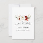 Burgundy Red and White Chic Floral Save the Date (Voorkant)