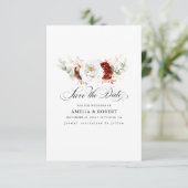 Burgundy Red and White Chic Floral Save the Date (Staand voorkant)