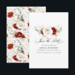Burgundy Red and White Chic Floral Save the Date<br><div class="desc">Burgundy red white and terracotta flowers boho save the date cards</div>