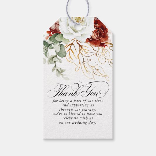 Burgundy Red and White Flowers Boho Thank You Cadeaulabel (Voorkant)