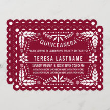 Burgundy red and white papel picado Quinceañera