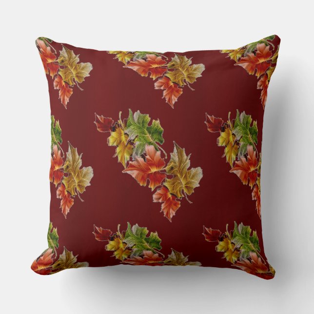 Burgundy Red Autumn verliest Pattern Sierkussen (Voorkant)