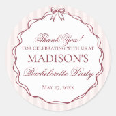 Burgundy Red Bachelorette Party Circle Favor Ronde Sticker (Voorkant)