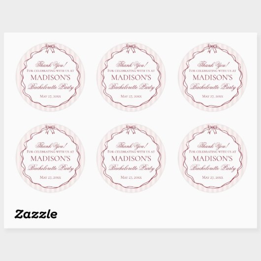 Burgundy Red Bachelorette Party Circle Favor Ronde Sticker (Vel)