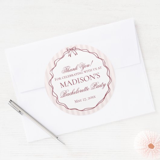 Burgundy Red Bachelorette Party Circle Favor Ronde Sticker (Envelop)