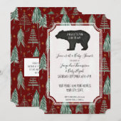 Burgundy Red Beer Woodland Forest Baby Boy Shower Kaart (Voorkant / Achterkant)