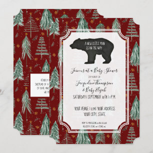 Burgundy Red Beer Woodland Forest Baby Boy Shower Kaart