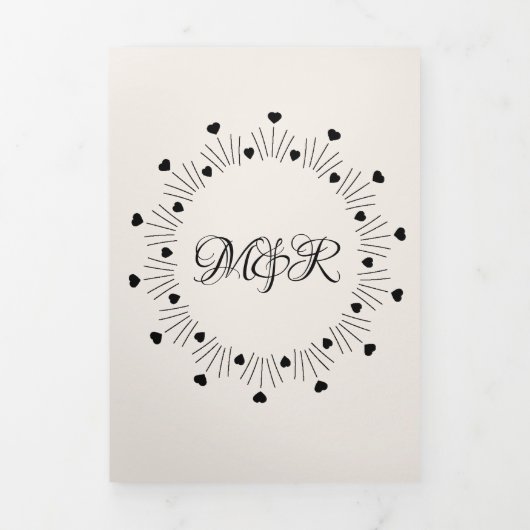 Burgundy Red Beige Hearts & Arrow Wedding Invite Drieluik Wenskaart (Cover)