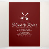 Burgundy Red Beige Hearts & Arrow Wedding Invite Drieluik Wenskaart (Binnenkant midden)