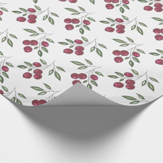Burgundy Red Berries Pattern Cadeaupapier (Hoek)