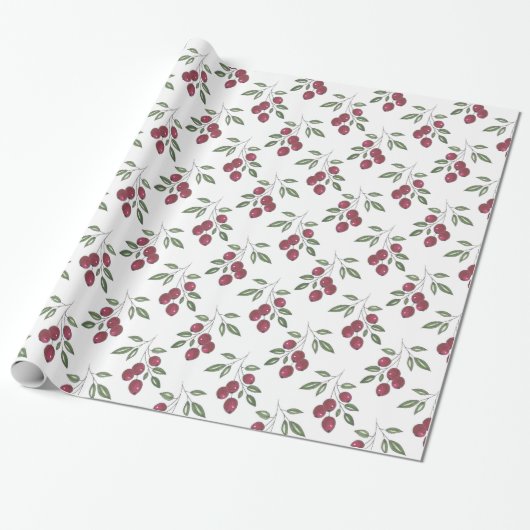 Burgundy Red Berries Pattern Cadeaupapier (Uitgerold)